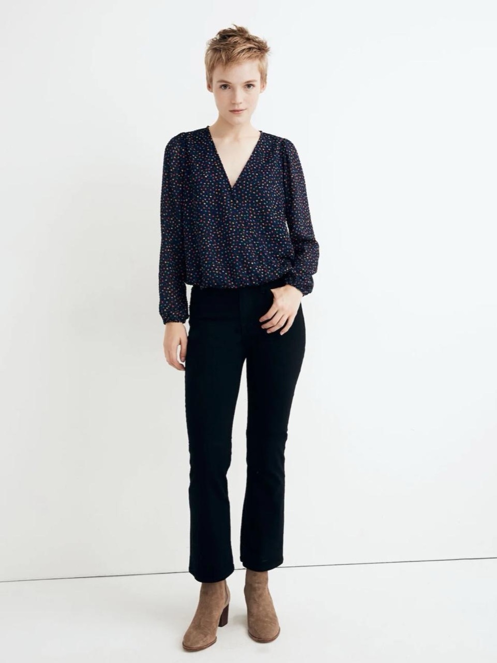 Madewell Lyric Wrap Top in Sugar Dot Size Large 70s Inspired